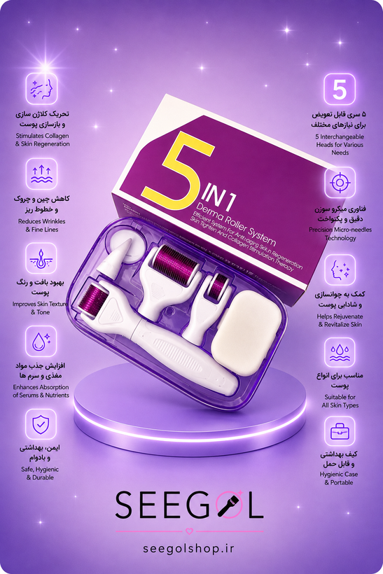 ست درمارولر ۵ در ۱ سیستم تخصصی (5in1 Derma Roller System)
