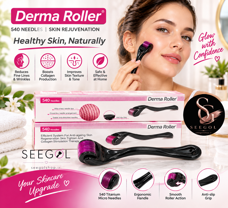 درمارولر ارگونومیک با سوزنهای تیتانیومی ضدحساسیت (Titanium Derma Roller)